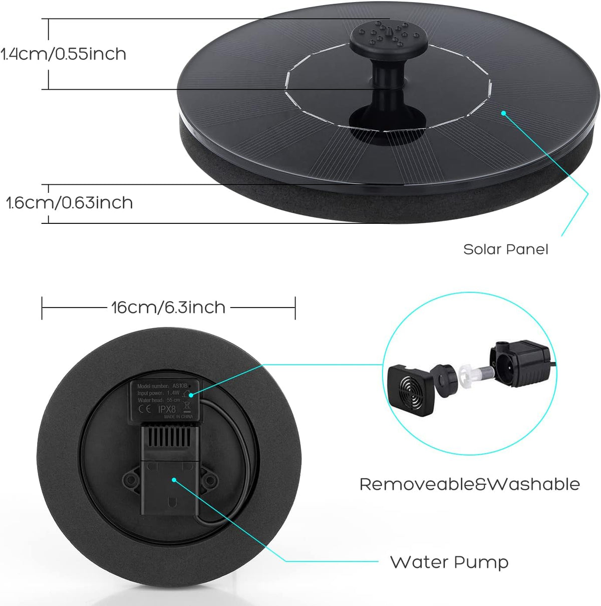 Floating Solar Fountain Pump – 1.4 W, 8 Nozzles