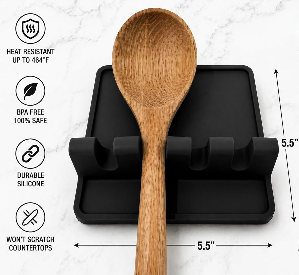 4-Slot Silicone Utensil Rest with Drip Pad – Black