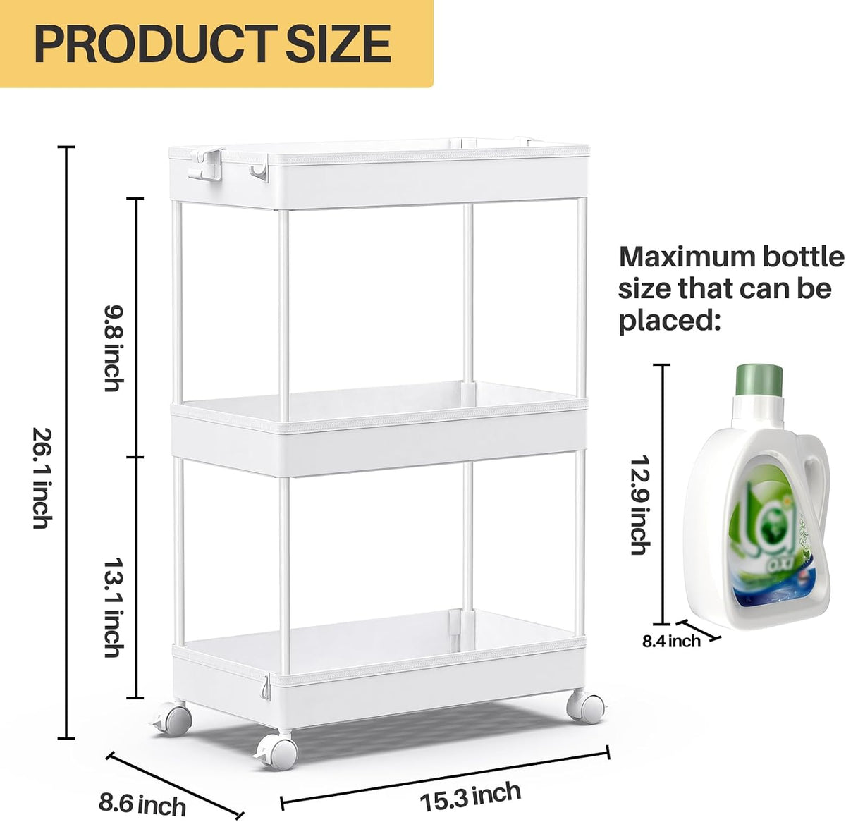 SPACEKEEPER 3 Tier Rolling Cart, Bathroom Cart Organizer with Wheels, White | Mobile Storage Cart for Laundry Room Organization,Kitchen,Office,Bathroom, Utility Cart for Snack,Craft,Art,Makeup,Nail,Toys - Field & Nook