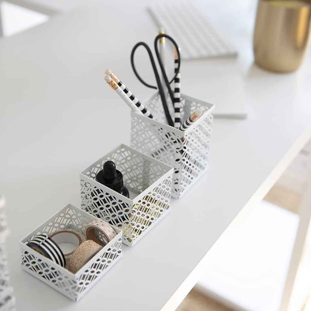 BLU MONACO | White Desk Organizer Set | 6 Piece Metal Desk Organizer with Pen Cup, Accessory Trays, and Letter Trays | Desk Organizers and Accessories for Office