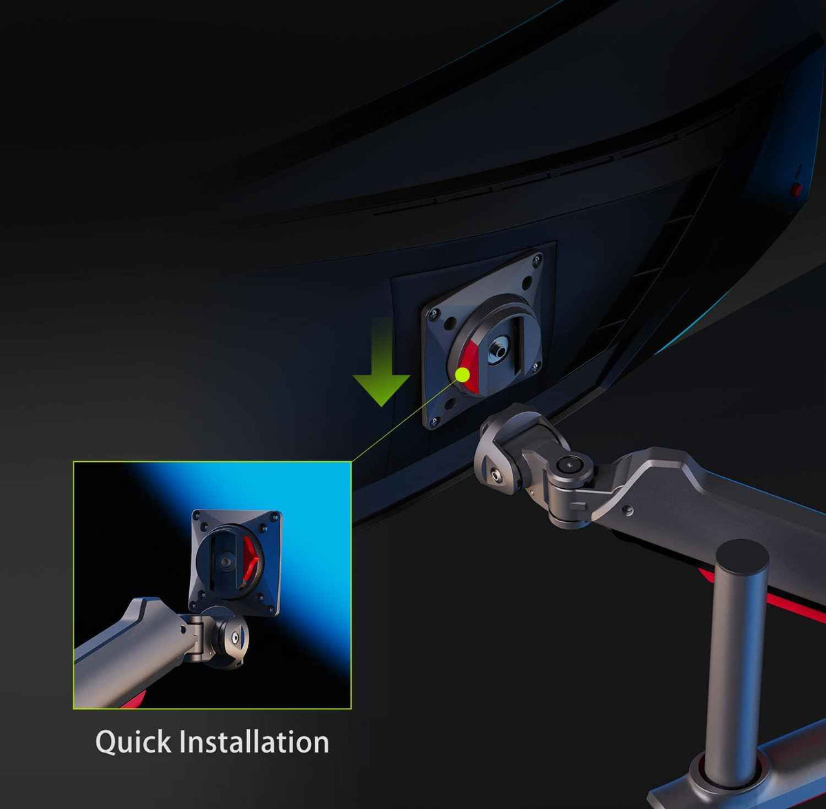 NB Extra Height Gaming Monitor Arm for 32 to 60 Inches Screen, Load up to 20 kg, VESA 75/100, RGB-Light, Heavy Duty, Multi Angle Adjustable, Premium Aluminum, Long Arm Extension Red
