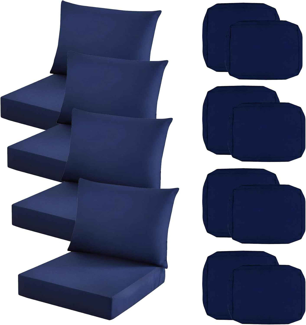 Outdoor Seat Cushion Cover Set of 4, 24 x 24 x 4 Inch, Navy | Patio Cushion Covers Replacement Waterproof Backrest and Deep Seat Cushion Covers Set for Patio Furniture
