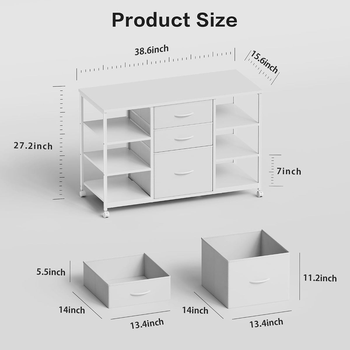YeTom Mobile File Cabinet,Lateral Filing Cabinet with 3 Fabric Drawers,Rolling Printer Stand with 4 Open Storage Shelf for Home Office, White - Field & Nook