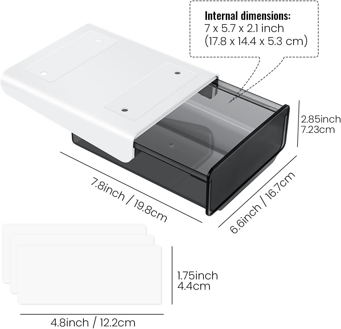 1 Pcs Under Desk Drawer, Under Table Hidden Organizer, Plastic Self-adhesive Slide out Under Desk Storage Drawer for Office Dresser Home School Stationery Kitchen (Black) - Field & Nook