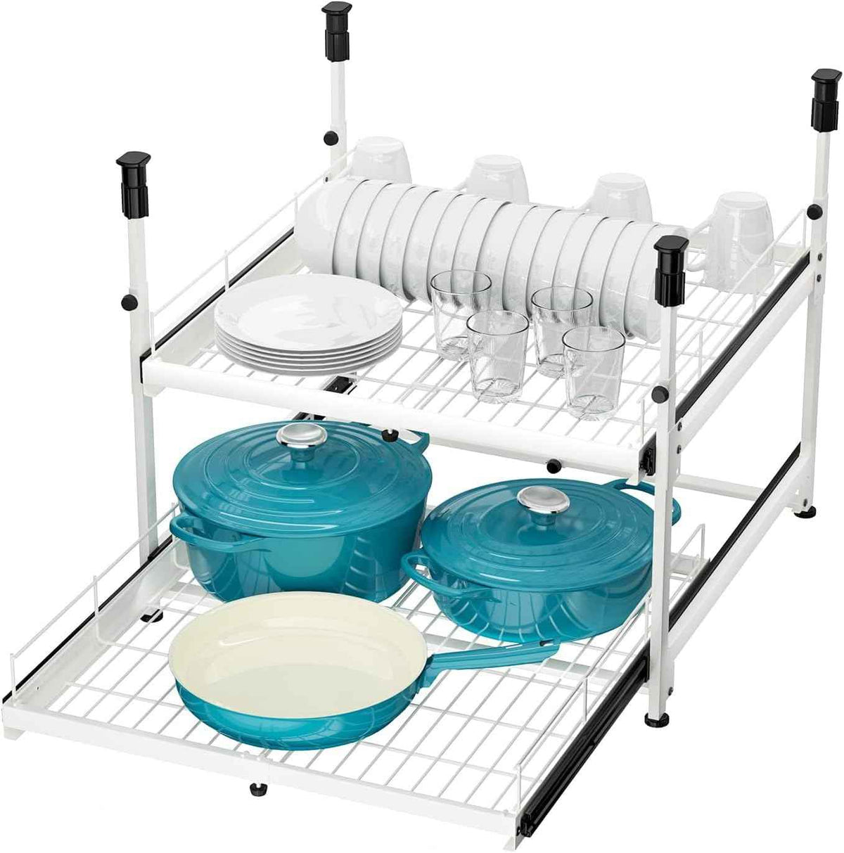 Expandable 2-Tier Pull-Out Cabinet Organizer, 13"-21" W, White