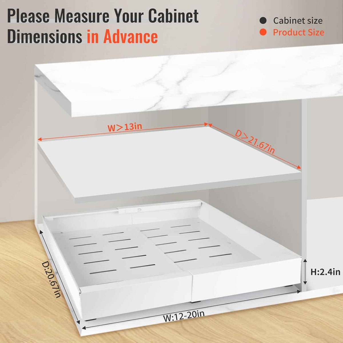 21" Deep Expandable Pull-Out Cabinet Organizer, 12"-20" W