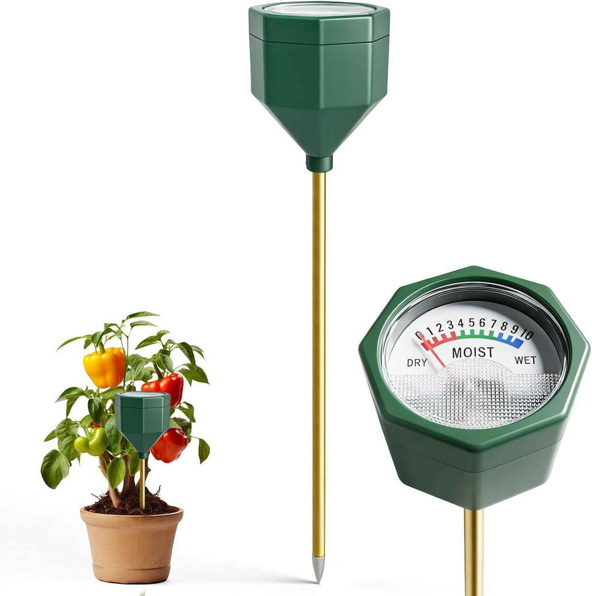 Soil Moisture Meter, Plant Water Monitor Hygrometer Sensor, Accurate Plant Water Meter, Soil Test Kit for Houseplants, Garden, Farm & Lawn, Indoor Outdoor Use, No Battery Required-OliveGreen