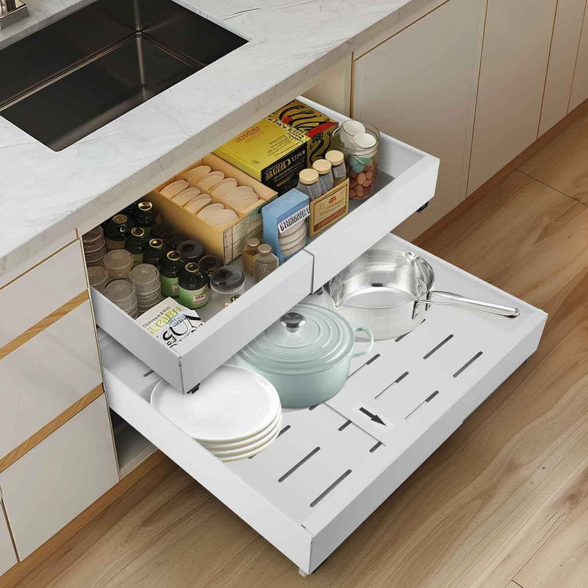 21" Deep Expandable Pull-Out Cabinet Organizer, 12"-20" W