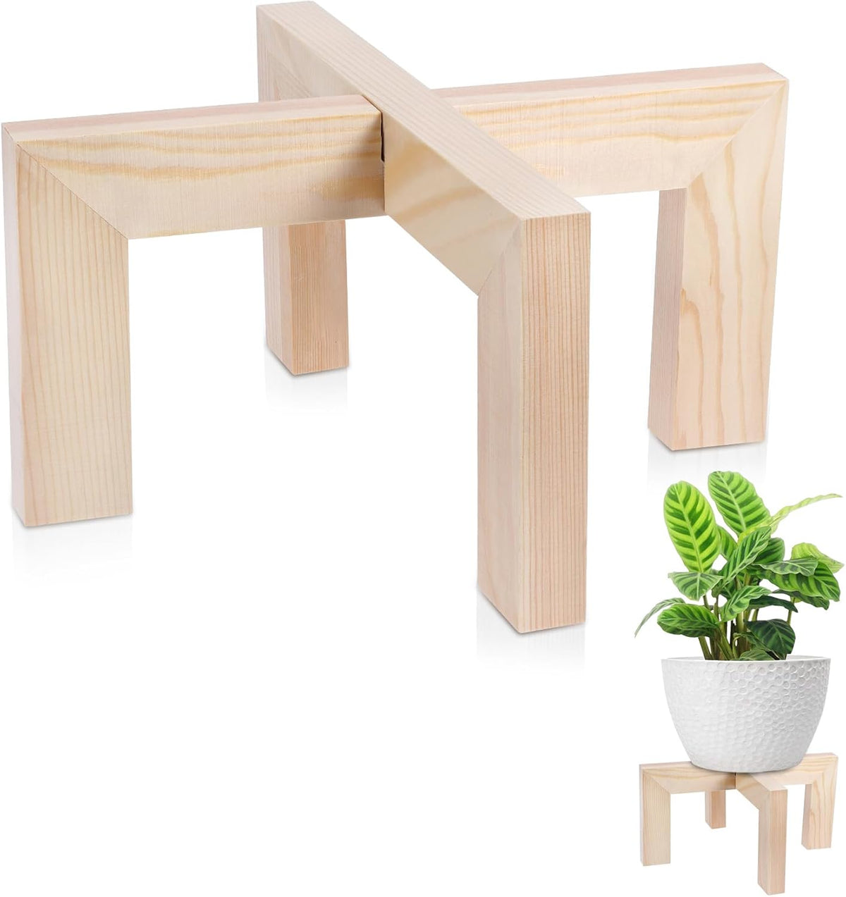 Plant Stand, Indoor/Outdoor Wood Plant Holder, Single Flower Pot Stand, Sturdy Planter Stand, Fit 5-9 Inch Pots