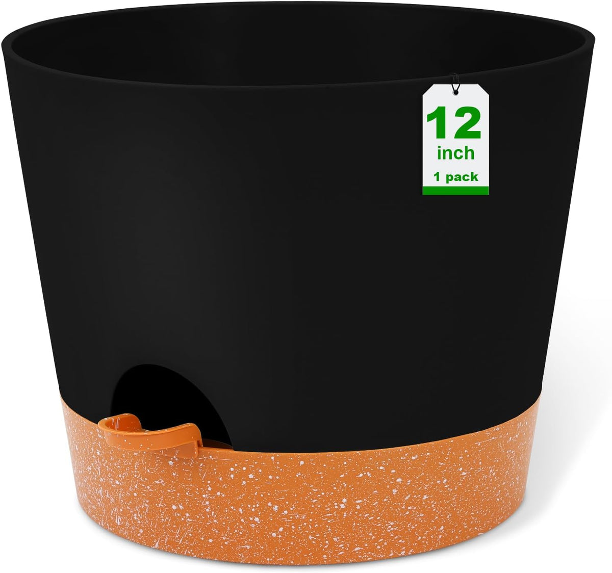 GARDIFE 12 inch Plant Pots, planters, Self Watering Pots, Large Plastic Flower pots with Deep Reservior and High Drainage Holes for Indoor Outdoor Plants and Flowers, Black