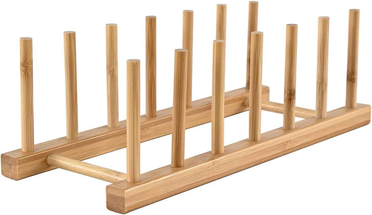 INNERNEED Bamboo Dish Rack, Vertical Plate and Lid Organizer