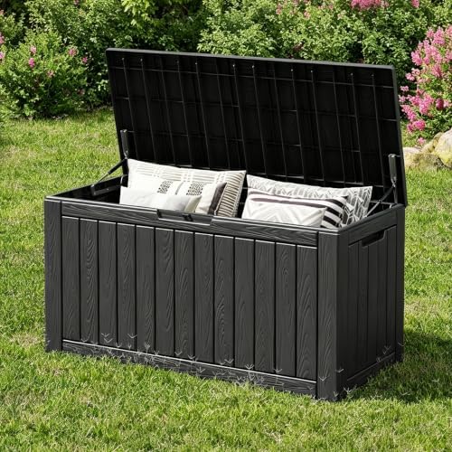 Fancyango 150 Gallon Waterproof Deck Box, Resin Outdoor Storage Box, Black