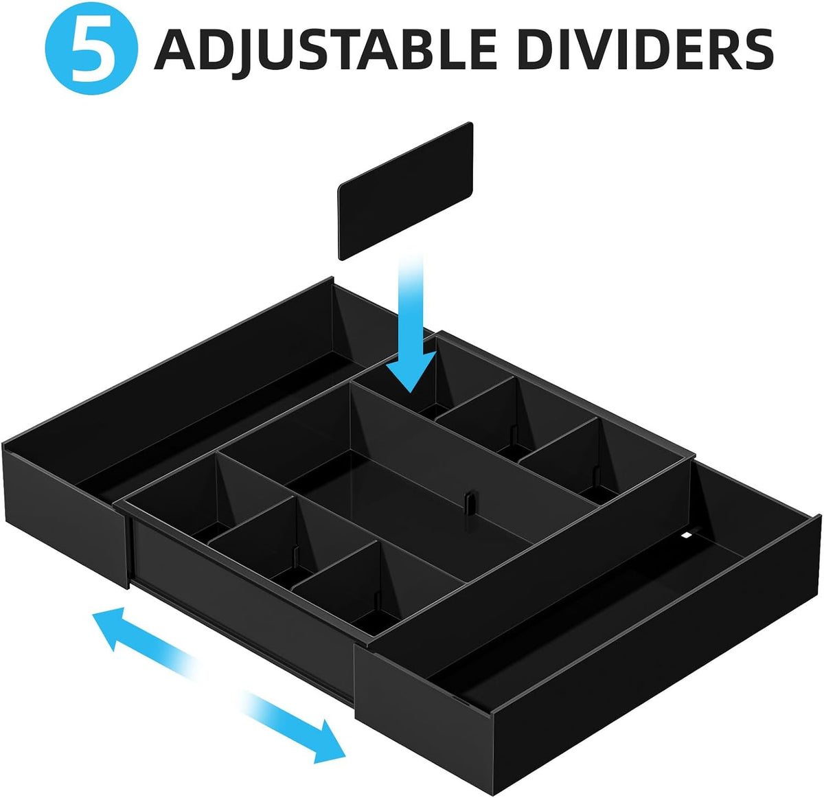 Marbrasse Expandable Desk Drawer Organizer, Clear Plastic Drawer Organizer Tray with 10 Adjustable Compartments, Desk Organizers and Accessories, 5 Drawer Dividers for Office Supplies, Makeup(Black) - Field & Nook