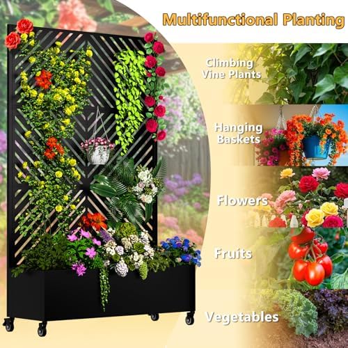 MTART Metal Planter Box with Trellis, 72"x47"x16" Outdoor Galvanized