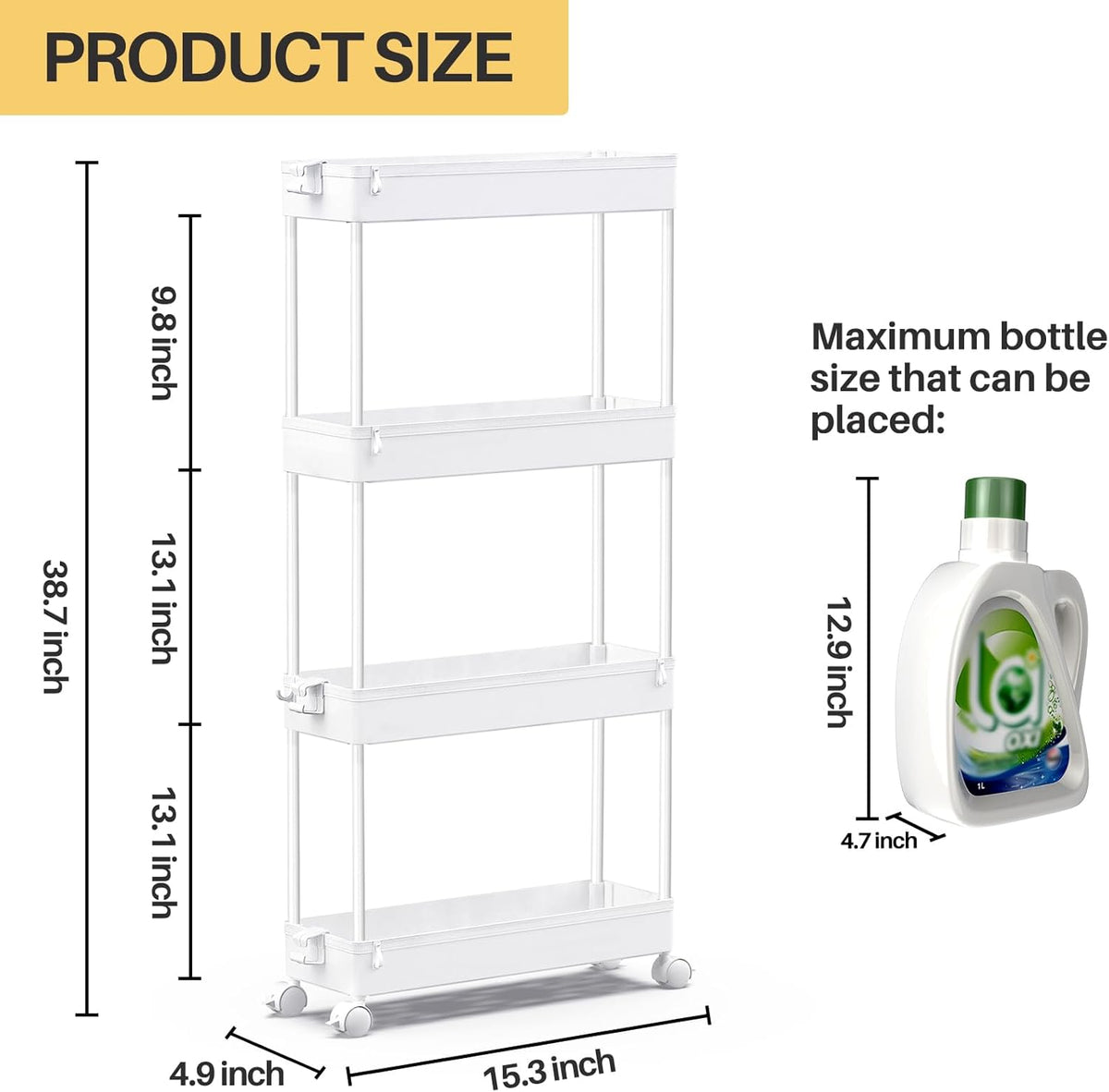 Slim Rolling Storage Cart – 4-Tier Bathroom Cart Organizer – White - Field & Nook