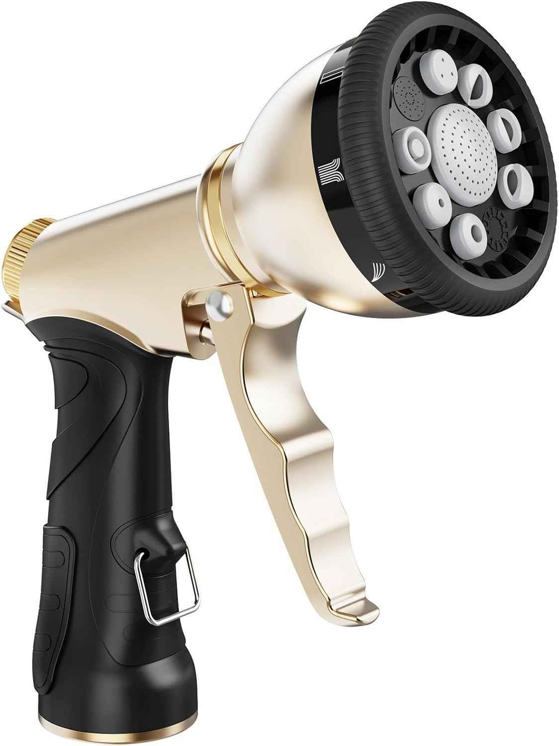 RAINPOINT Garden Hose Nozzle, 9 Spray Patterns Hose Sprayer Nozzle, Heavy Duty Metal Water Hose Nozzle, Adjustable Hand Sprayer, Watering Plants and Lawn, Pet Showering (Nozzle, Gray)