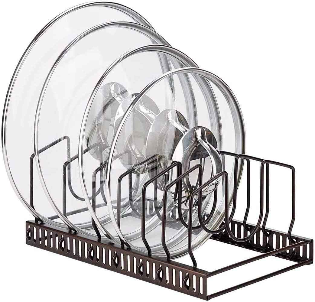 Toplife Pot Lid Organizer Rack, 7 Compartments, Brown