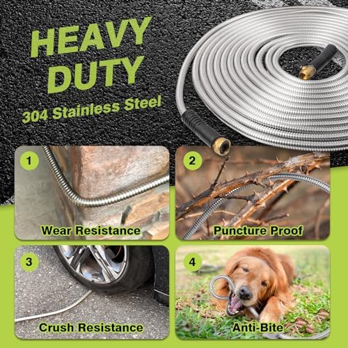 Metal Garden Hose 100FT - Heavy Duty Stainless Steel Metal Water Hose