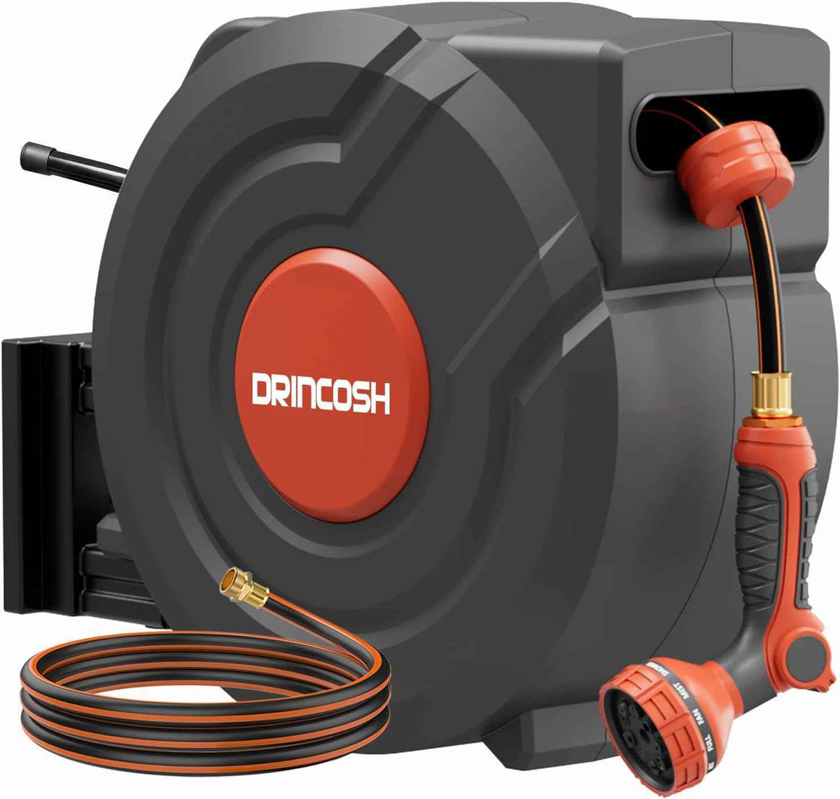 3rd Generation Retractable Garden Hose 155 ft x 1/2 inch Heavy Duty Wall-Mounted Hose Reels 180° Swivel Automatic Slow Return Any Length Lock 9 Pattern Nozzle UV Resistant (Black)