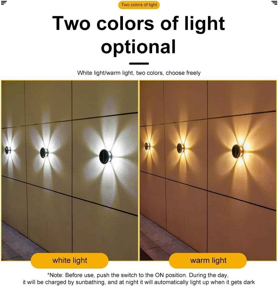 Solar Lights, Ambiance Lights,wall Light, Decorative Light Downlights Dusk to Dawn Solar Wall Light Outdoor IP65 Waterproof for Backyard Walls, Hotels, Staircases,Park Floors 1pcs (Warm)