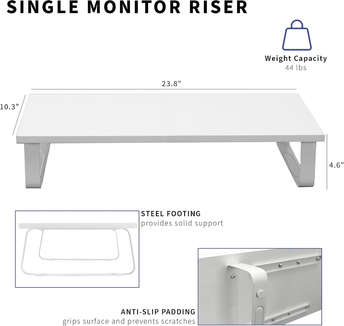 VIVO 24 inch Monitor Stand, Wood & Steel Desktop Riser, Screen, Keyboard, Laptop, Small TV Ergonomic Desk and Tabletop Organizer, White, STAND-V000D-W - Field & Nook