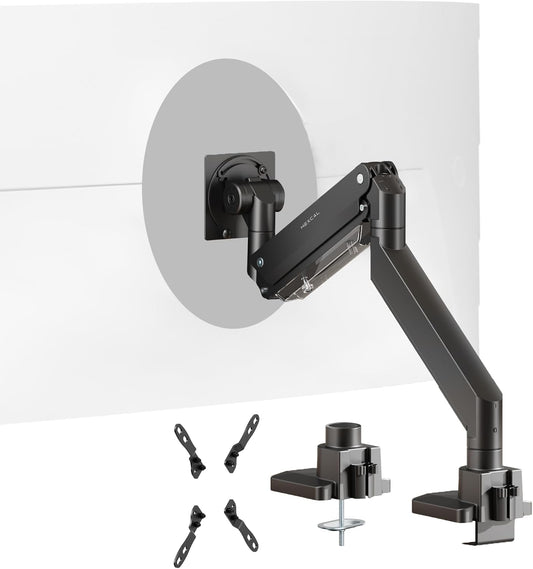Hexcal Heavy Duty Monitor Arm for 57" Ultrawide Screens, Support up to 59.4 lbs, Full Motion Desk Mount with Quick Release VESA (75/100/200mm), C-Clamp & Grommet Base, Space-Saving Design - Field & Nook