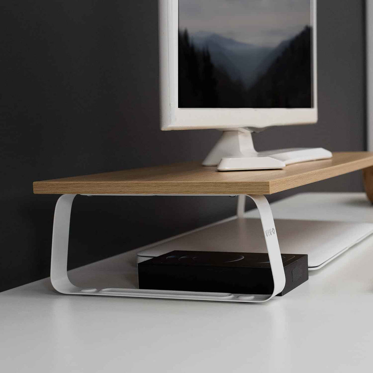 VIVO 24 inch Monitor Stand, Wood and Steel Desktop Riser, Screen, Keyboard, Laptop, Small TV, Ergonomic Desk and Tabletop Organizer, Light Wood, STAND-V000WM