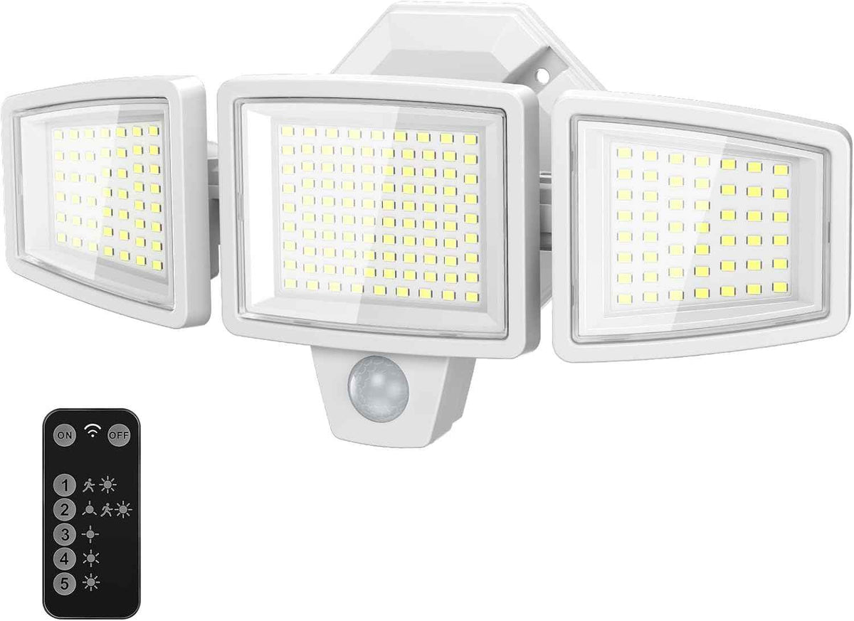 65W LED Flood Light Outdoor, 6500LM, Waterproof, 6500K Motion Sensor Flood Lights Outdoor with Adjustable 3 Head Detected Floodlight for Outside Entryway Garage, Yard, Porch, White