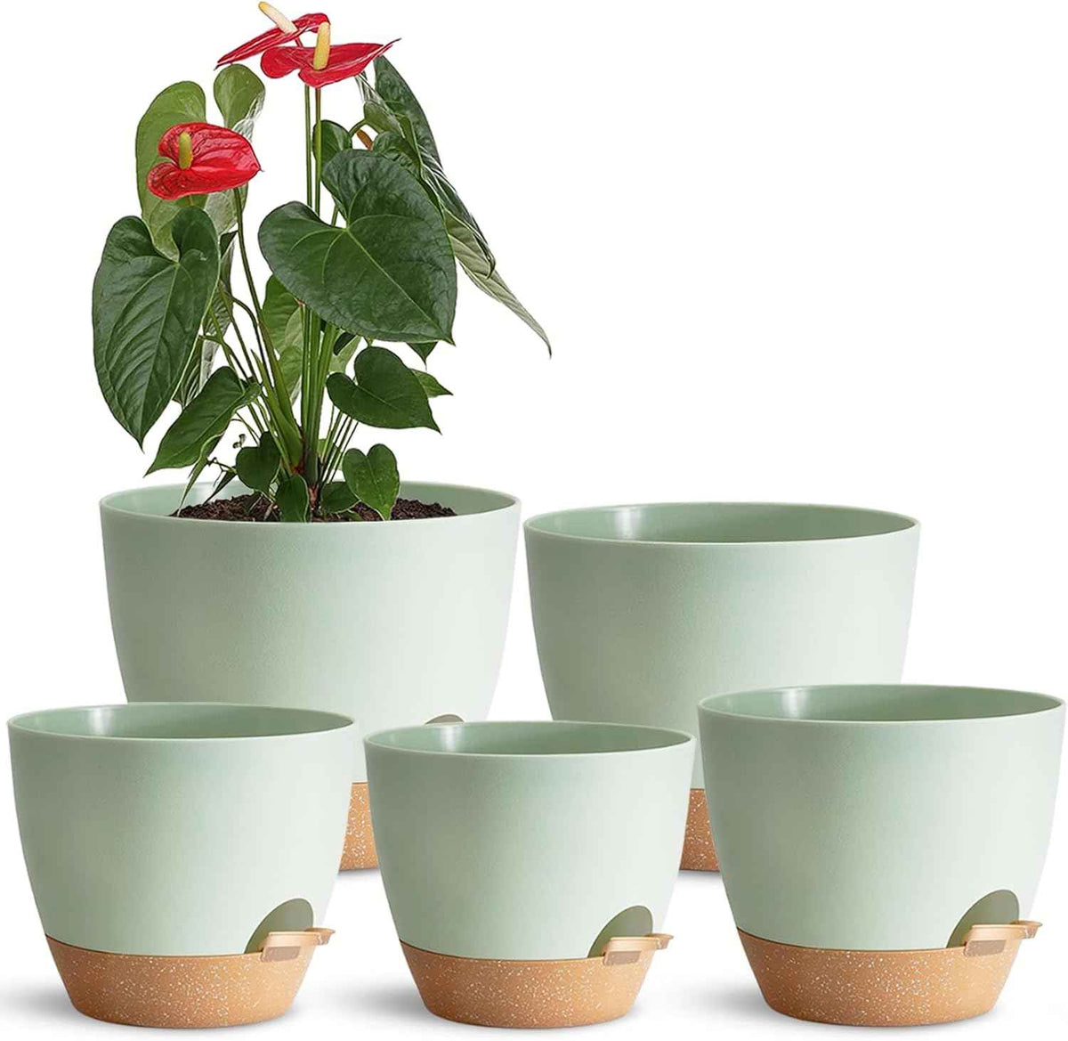 Indoor Plant Pots With Drainage Holes and Saucers Planting Pots for All HousePlants Green Plastic Flower Pots with Drainage Hole Self Watering Plant Pot Gift Idea For Home Decor Succulent Pots
