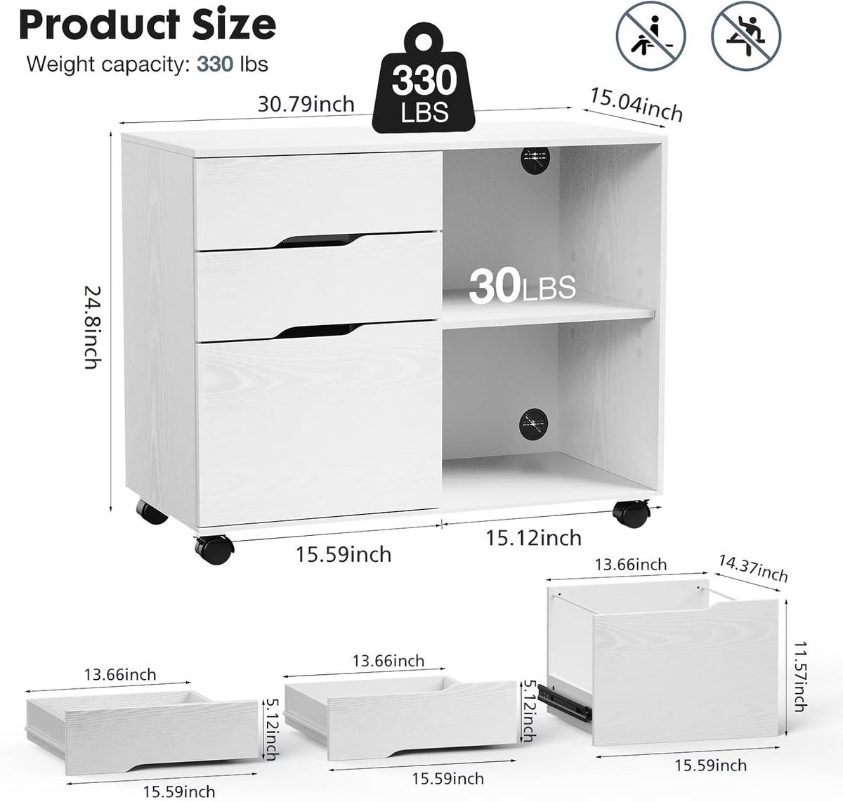 DUMOS File Cabinet with 3 Drawers, Wood Under Desk Storage Printer Stand | Rolling Lateral Filing Cabinet with Adjustable Shelves for Home Office Study Organizatiom, Classic White - Field & Nook
