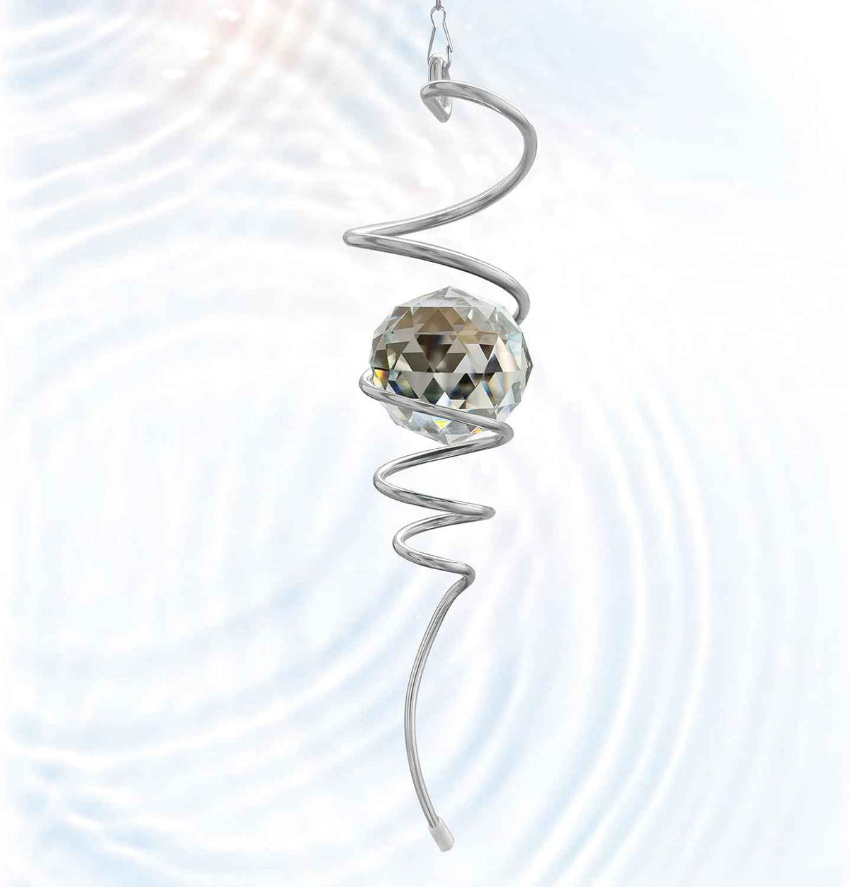 Gazing Ball Spiral Tail, Wind Spinners Stabilizer with Swivel Hook & Clear Crystal Ball, Hanging Suncatcher Decoration, Rainbow Maker Indoor Outdoor Ornaments Creative Decorative Gifts 13"