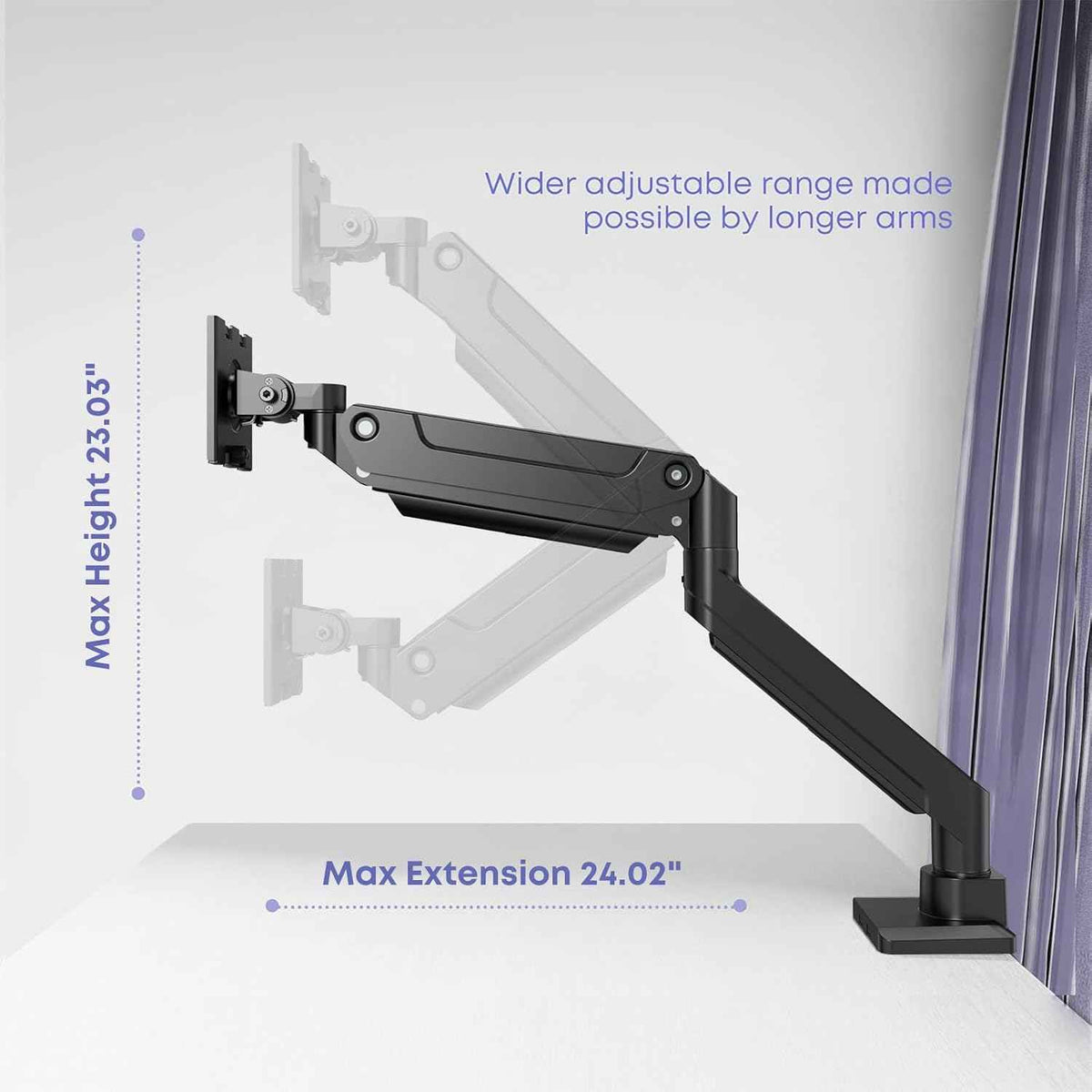 Heavy Duty Monitor Arm for Ultrawide Screens up to 49 inch and 39.6lbs, Premium Aluminum Single Desk Mount Stand with Gas Spring, VESA 75x75/100x100