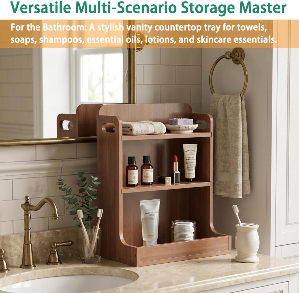 Solid Wood 3-Tier Spice Rack Countertop Organizer Kitchen Storage Shelf - Field & Nook