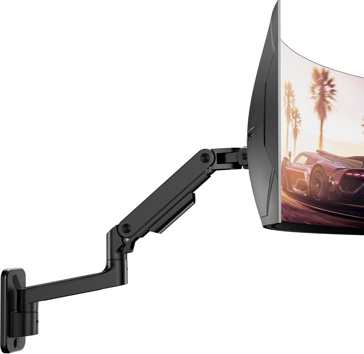ARES WING Wall Mount Monitor Arm for 17-49 Inch Ultrawide Screens, Black | Heavy Duty Single Monitor Arm Holds 44 lbs, Fully Adjustable Gas Spring Monitor Wall Mount, 75x75/100x100 VESA Mount - Field & Nook