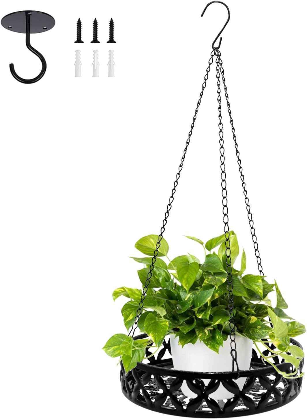 ARTORA Metal Plant Hanger, Modern Plant Hanging Basket Decorative Black Plant Pot Holder Flower Planter Hanging Chain with Ceiling Hook for Balcony Porch Indoor or Outdoor Home Decor (Black)