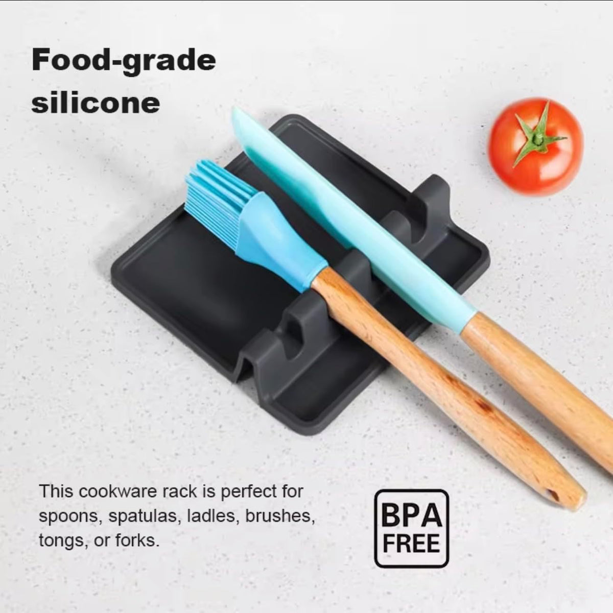 4-Slot Silicone Utensil Rest with Drip Pad – Black