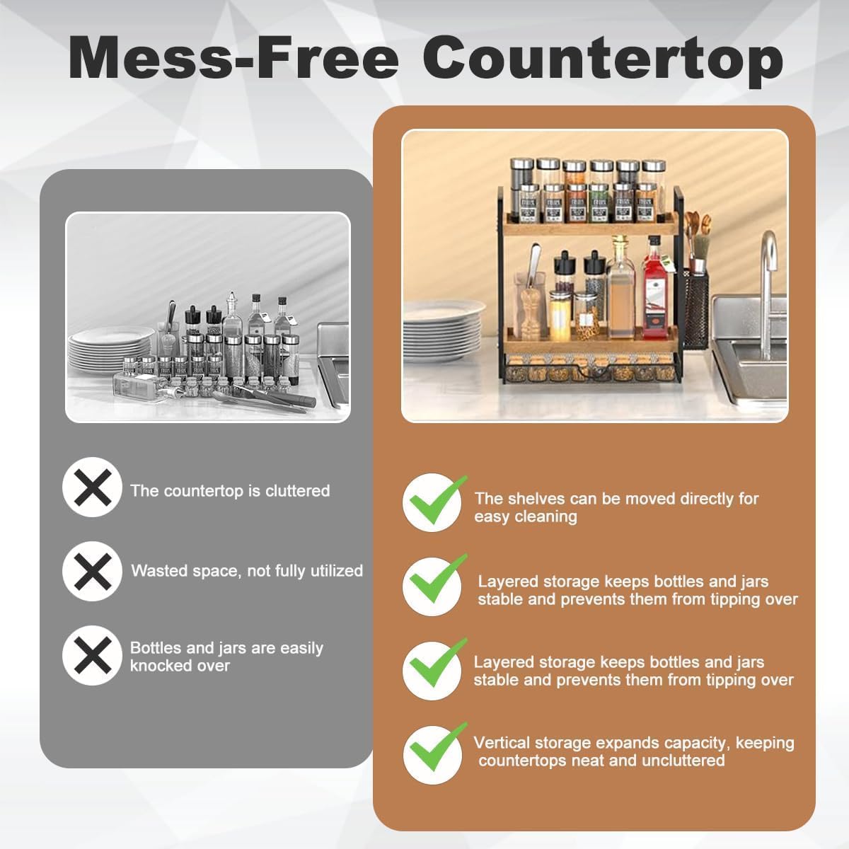 2-Tier Spice Rack Organizer for Countertop with Drawer and Basket - Field & Nook