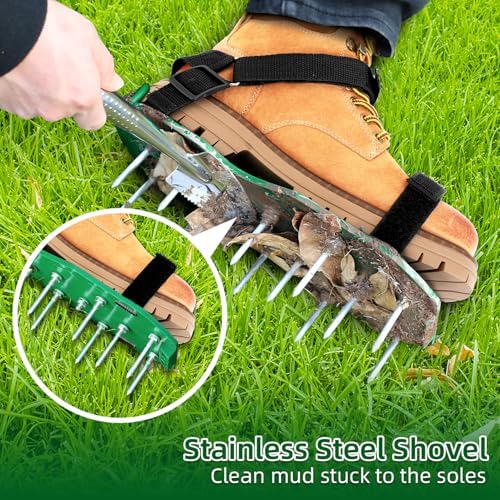 Ohuhu Lawn Aerator Shoes with Hook & Loop Straps, All New Unique Design Free-Installation Heavy Duty Spiked Aerating Sandals, One-Size-Fits-All for Yard Patio Lawn Garden