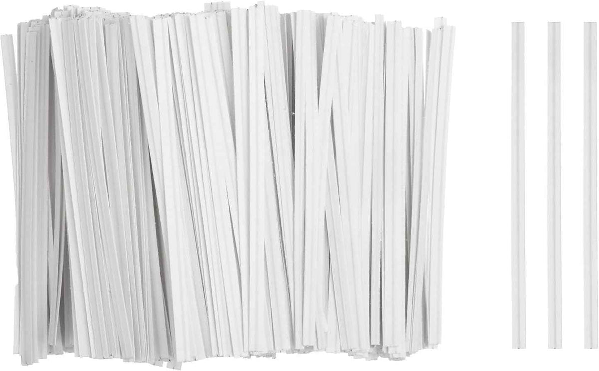 HARFINGTON 1000pcs Bag Twist Ties 3.5" Reusable Kraft Paper Twist Ties Wire Cable Ties for Party Bread Candy Cake, White