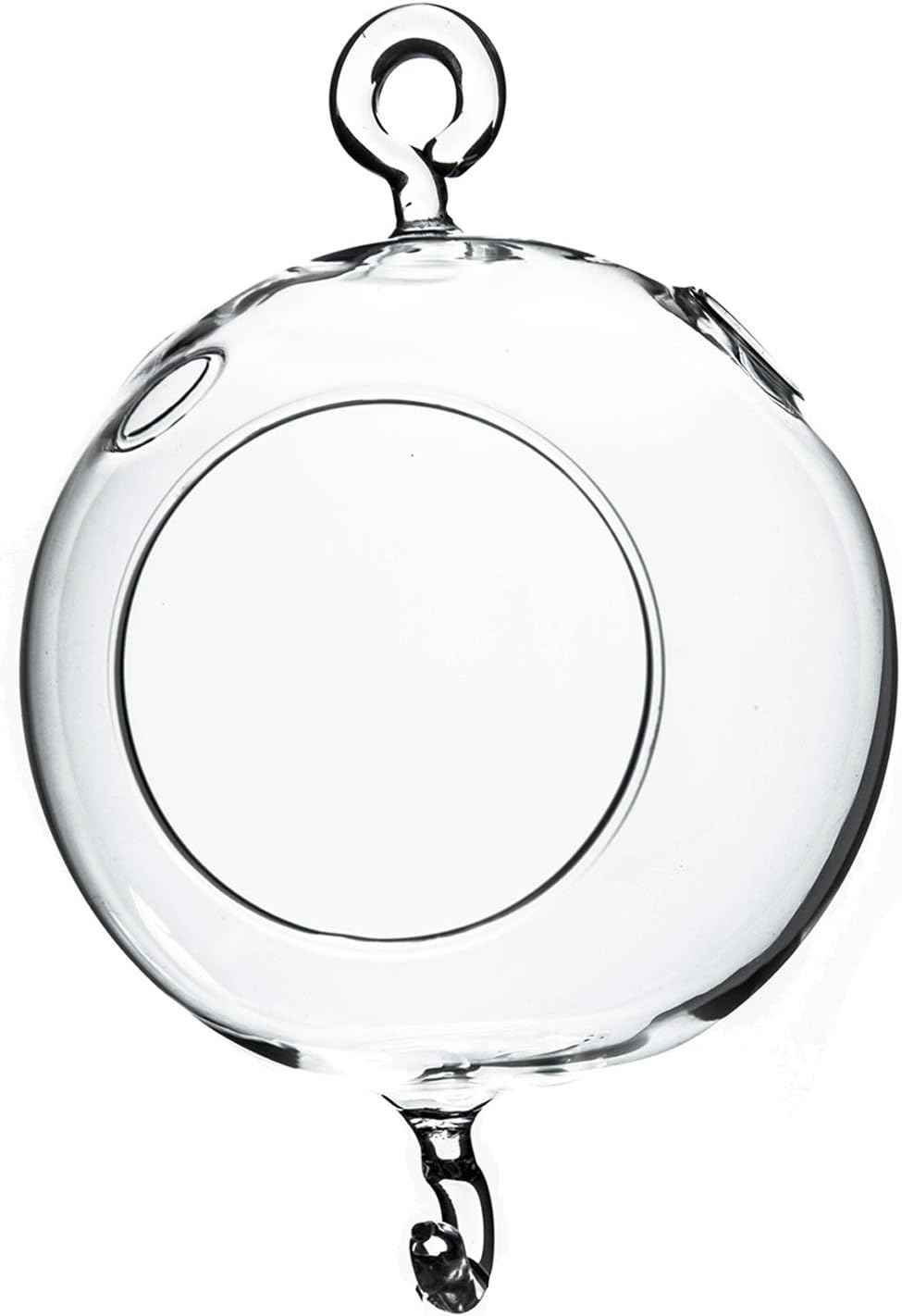 WGV Hanging Terrarium Globe, Width 4", Height 6", Double Hook, DIY Air Succulent Planter, Clear Glass Vase Orb, Candle Holder for Windowsill Outdoor Garden Decor, 1 Piece