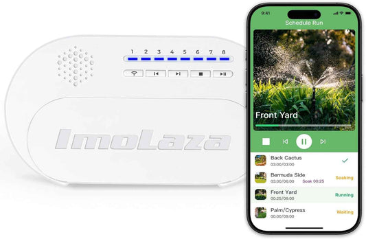 ImoLaza 6-Zone Indoor Smart WiFi Sprinkler System Controller, Easy Install Irrigation Timer for Lawn & Garden, Water-Saving Automatic Sprinkler Timer/Controller with Mobile App, Compatible with Alexa