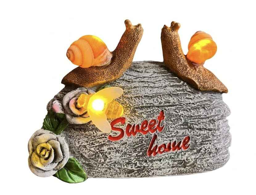 Solar Garden Snail Statue with Sweet Home Sign, Cute Resin Snail Outdoor Decorations with Bee Light for Patio Yard Lawn Porch, Housewarming Gifts for Mom Women