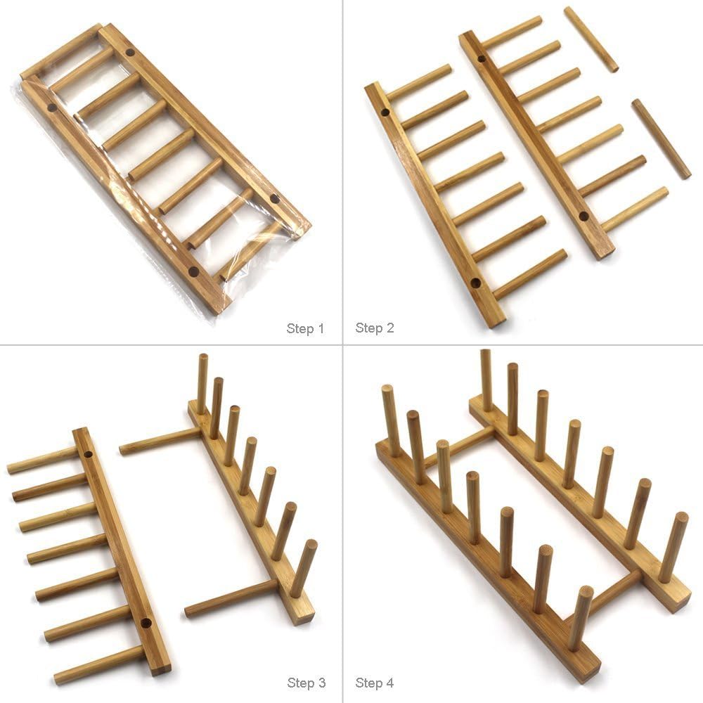 INNERNEED Bamboo Dish Rack, Vertical Plate and Lid Organizer