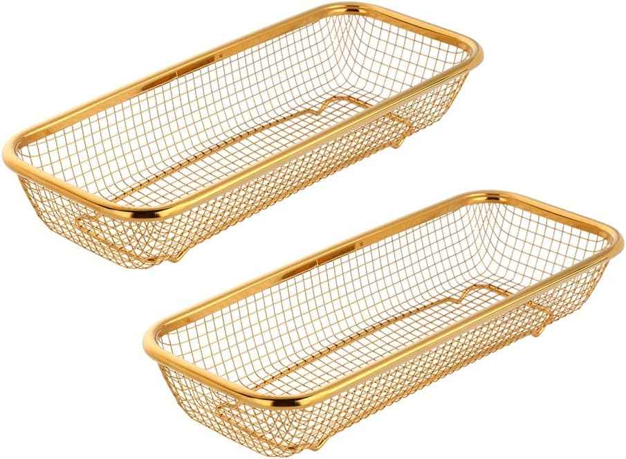 2pcs Stackable Mesh Flatware Drawer Organizer, Gold