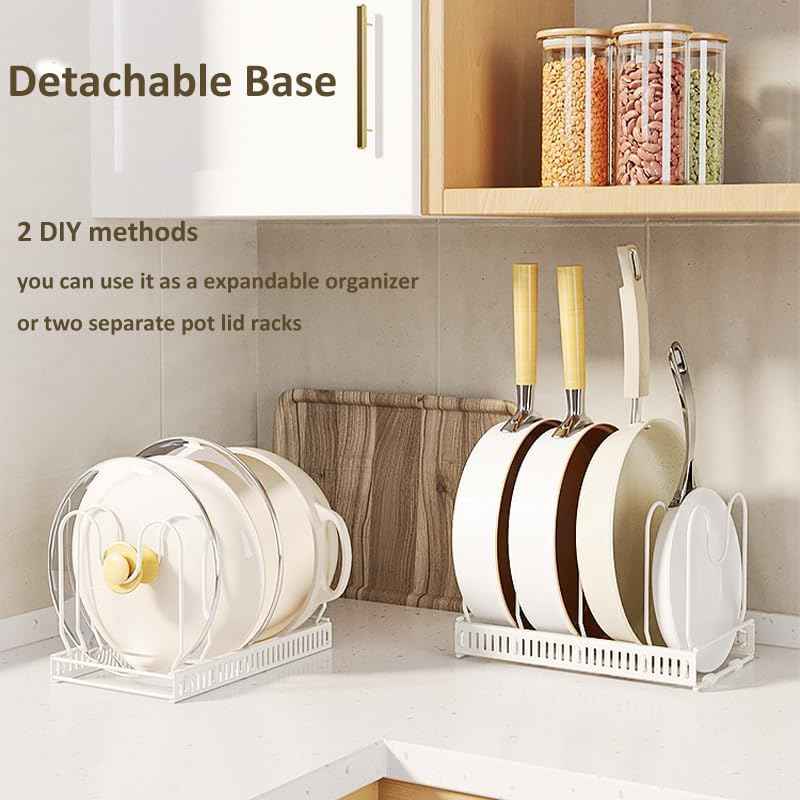 Expandable Pots and Pans Organizer Rack, 7 Compartments, White