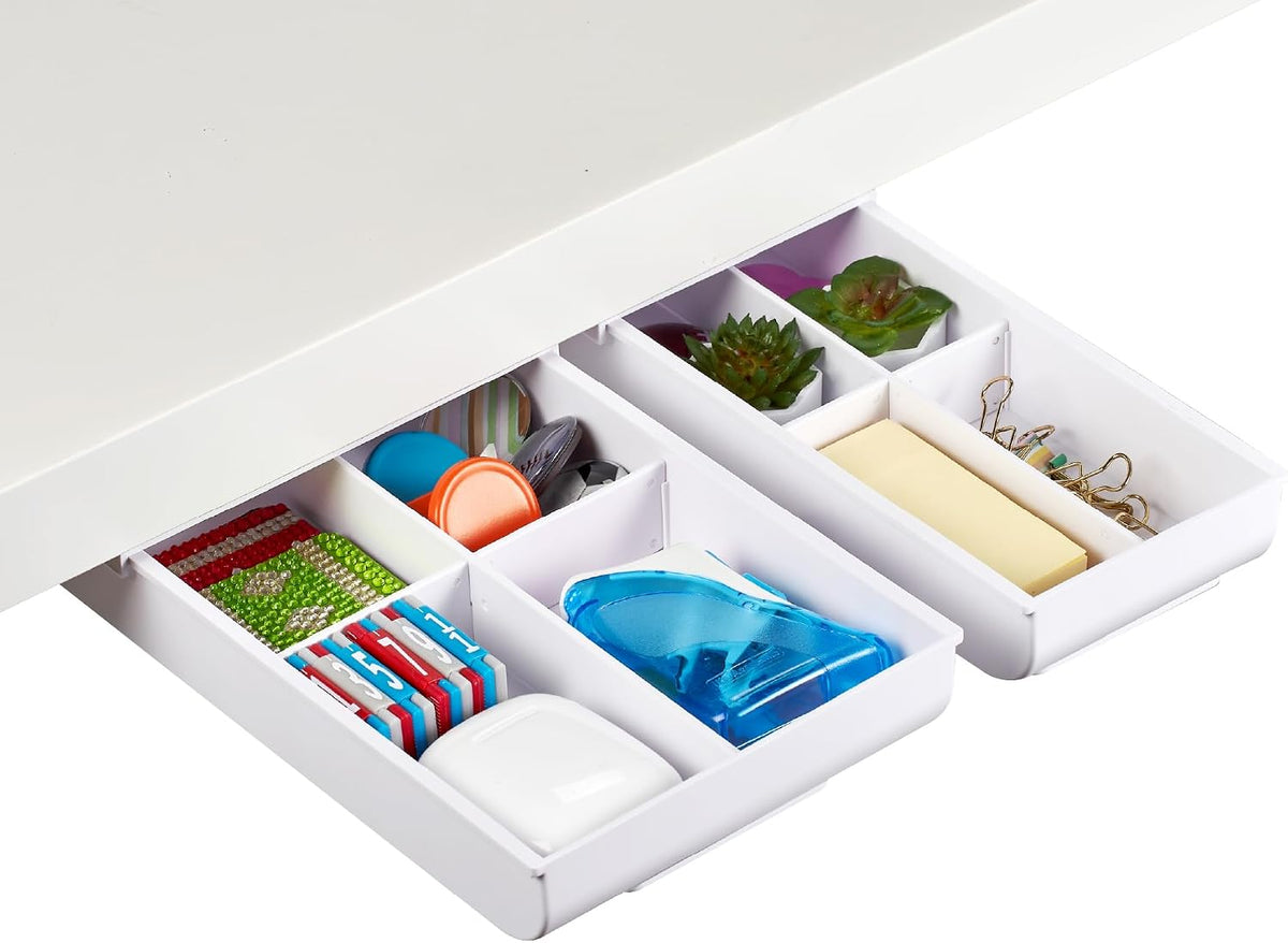 Bostitch Konnect Under Desk Drawer, Self-Adhesive Slide Out Storage Organizer with 4 Customizable Dividers, 2-Pack - Field & Nook