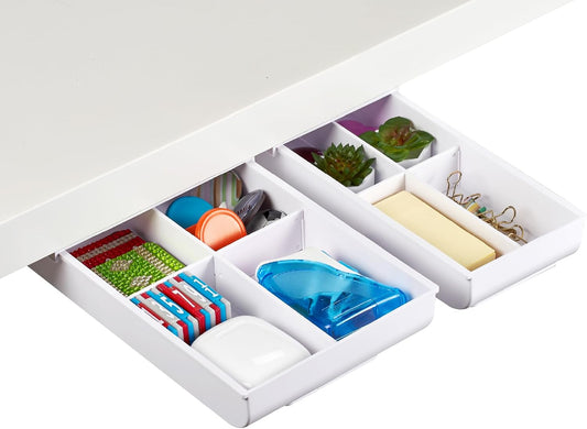 Bostitch Konnect Under Desk Drawer, Self-Adhesive Slide Out Storage Organizer with 4 Customizable Dividers, 2-Pack - Field & Nook