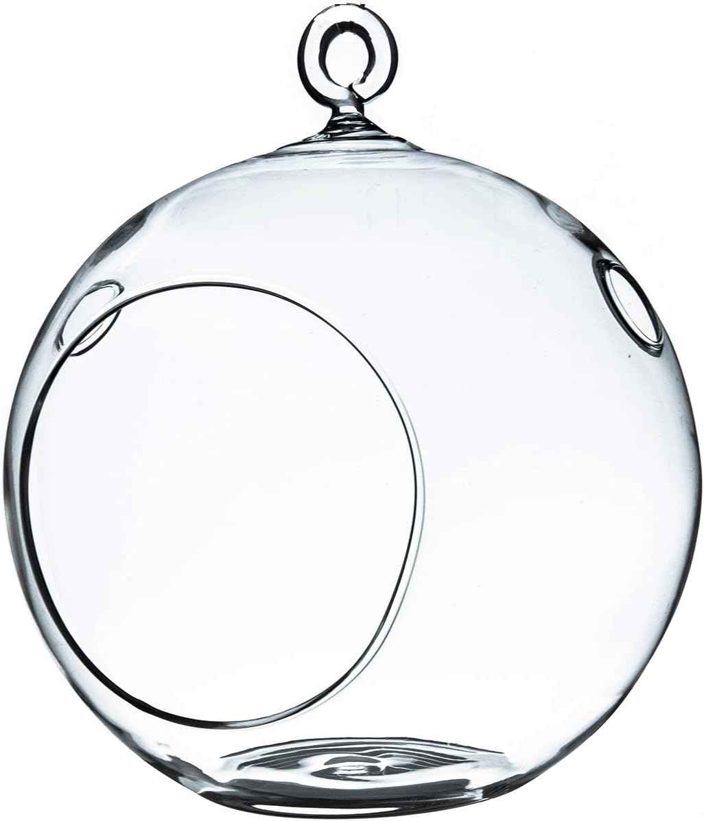 WGV Hanging Terrarium Globe, Width 5", Height 6", DIY Air Succulent Planter, Clear Glass Vase Orb with Flat Bottom, Candle Holder for Windowsill Outdoor Garden Decor, 1 Piece