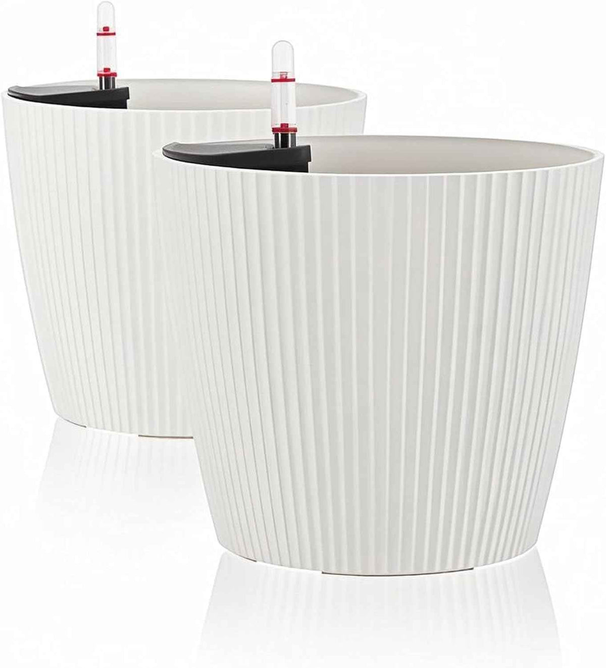 Dexceder 11x10 Self Watering Planters Indoor, Inner Mat Design, Table Flower Plant Pot with Water Level Indicator (2 Pack, White)