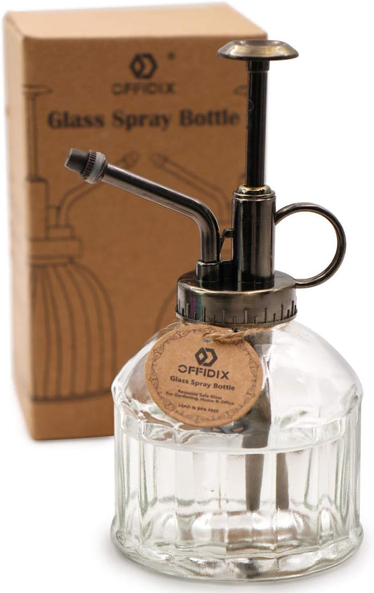 OFFIDIX Transparent Glass Watering Spray Bottle,Plant Mister with Plastic Bronze Plastic Top Pump, Glass Small Watering Can for Indoor Potted Plant, Outdoor Indoor Garden, Plants, Cleaning Solutions